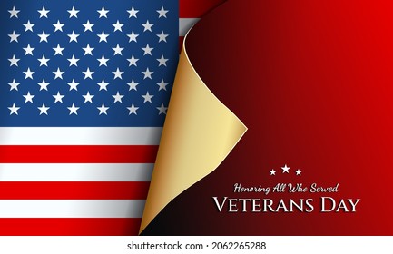 Veterans Day Background Design. Honoring all who served. Banner, Poster, Greeting Card. Vector Illustration.
