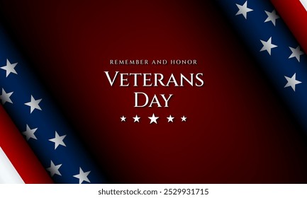 Veterans Day Background Design with USA Flag illustration on Red Background. Banner, Poster, Greeting Card. Vector Illustration.