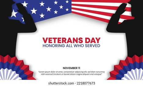 Veterans day background with flag decoration and veteran silhouette