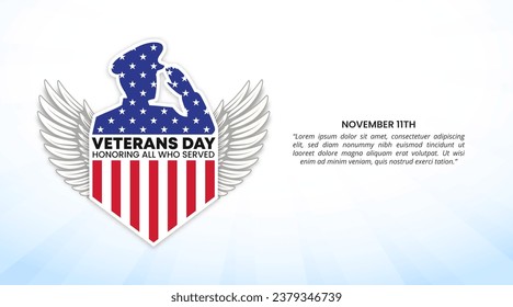 Veterans day background with a flag veteran silhouette with wings