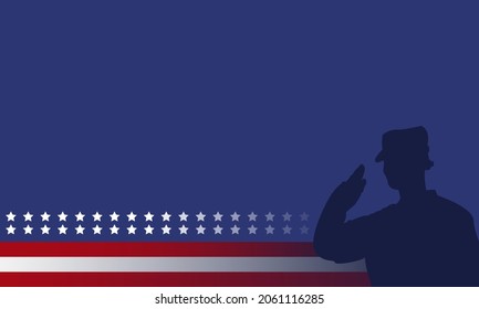 Veterans day background with silhouette of a soldier saluting and copy space area