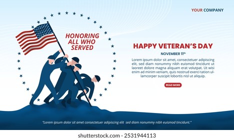 Veterans Day background with soldiers sticking a flag in the ground