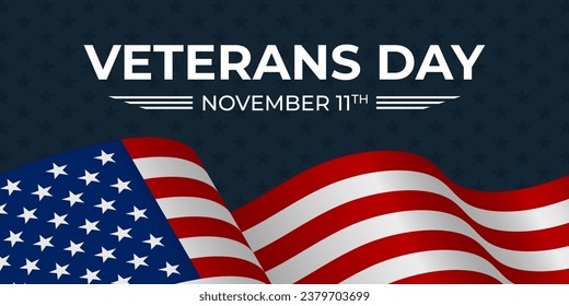 Veterans Day background with USA flag. Waving USA flag Veterans Day. American flag for Veterans Day in november. Poster of happy Veterans Day