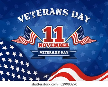 Veterans Day Badge and Background With Wavy USA Flag Design. Vector illustration