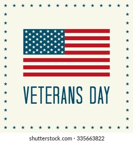 Veterans Day Badge Vector Illustration. Text and American Flag with Stars.