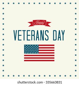 Veterans Day Badge Vector Illustration. Banner, Text and American Flag with Shadows and Stars.