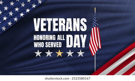 Fondo del Anuncio del día de los veteranos con la bandera de Estados Unidos. Fiesta nacional de los Estados Unidos. Ilustración vectorial.