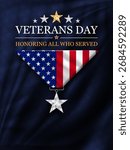 Veterans day banner background with folded flag of United States with silver star. Honoring all who served. November 11 Veterans day National holiday of the USA. Vector illustration.