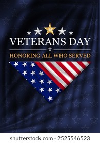 Veterans day banner background with folded flag of United States. National holiday of the USA. Vector illustration.