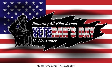 veteran's day banner design with american flag background. vector illustration