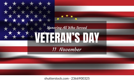 veteran's day banner design with american flag background. vector illustration