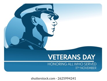 Dia dos veteranos, banner, ilustração, cartaz, silhueta de soldado. Homenageando todos os que serviram