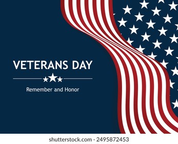 Veterans Day banner. Modern design, Veteran's day poster.Honoring all who served. Veteran's day illustration with american flag