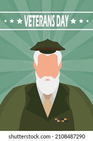 Veterans Day Banner. An Old Military Man In Uniform. Vector Illustration.