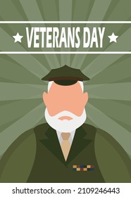 Veterans Day Banner. An Old Military Man In Uniform. Cartoon Style.