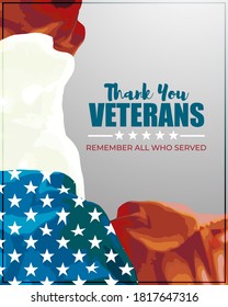 Veterans day banner, remember all who served, veterans day vector illustration poster with usa flag, thank you veterans.