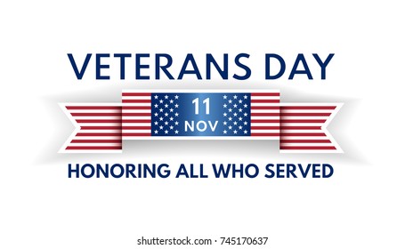 Veterans Day banner from ribbon and US flag

