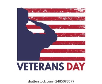 veterans day, banner, saluting soldier on the background of the flag. Honoring all who served	