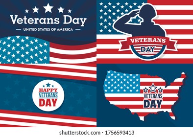 Veterans day banner set. Flat illustration of veterans day vector banner set for web design