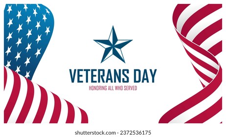 Veterans Day Banner. United States Veterans Day celebrate background with waving American flag. US Veteran's Day national holiday. Vector illustration.