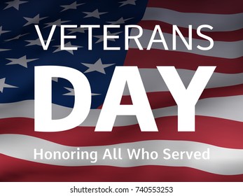 Veterans Day banner with US flag and text Honoring All Who Served
