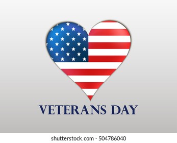 Veterans Day. Brilliant heart with a US flag and shadow on a white background. Patriotic heart. Vector illustrations.
