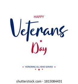 Veterans day brush hand lettering text isolated for greeting card or banner. Modern calligraphy slogan, vector EPS 10