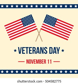 Veterans Day card with american flag template, background.
