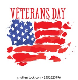 Veterans day card / Watercolor sketch, flag of the USA