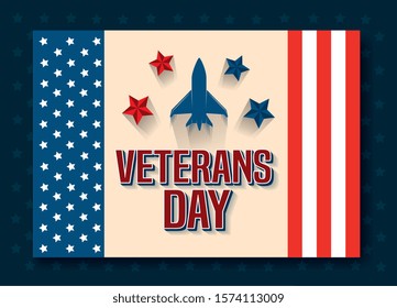 veterans day celebration with army plane vector illustration design