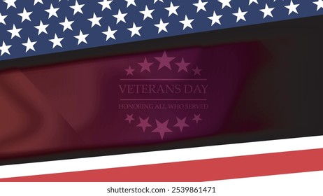 Veterans day celebration banner design. commemorating veterans November 11th. Background with American flag.