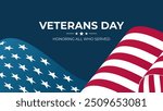 Veterans Day celebration banner. United States federal holiday background with waving American flag. Honoring all who served. Vector illustration.