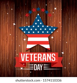 veterans day celebration with flag in shape star vector illustration design