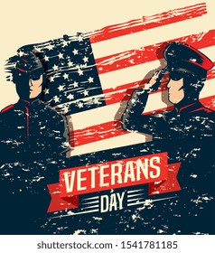 veterans day celebration with military and flag vector illustration design