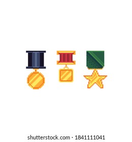 Veterans Day celebration national American Holiday. Pixel art style. Different medals of honor.Vector Illustration