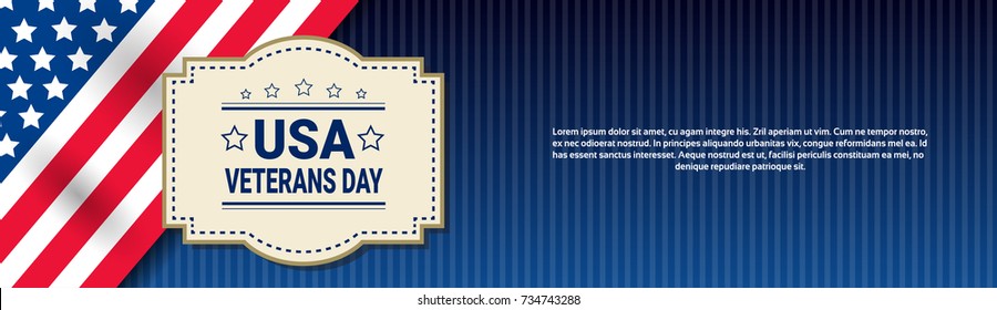 Veterans Day Celebration National American Holiday Banner Over Usa Flag Background Vector Illustration