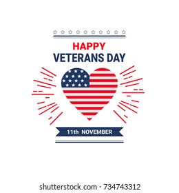 Veterans Day Celebration National American Holiday Icon Greeting Card With Usa Flag Vector Illustration