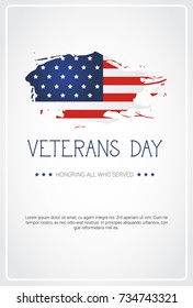 Veterans Day Celebration National American Holiday Banner Over Usa Flag Background Vector Illustration