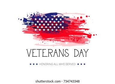 Veterans Day Celebration National American Holiday Banner Over Usa Flag Background Vector Illustration