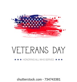 Veterans Day Celebration National American Holiday Banner Over Usa Flag Background Vector Illustration