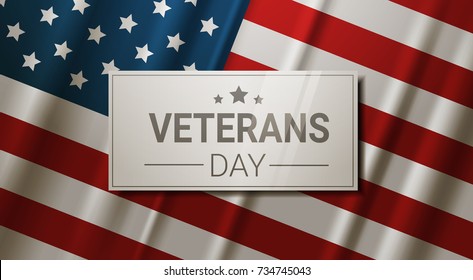 Veterans Day Celebration National American Holiday Banner Over Usa Flag Background Vector Illustration