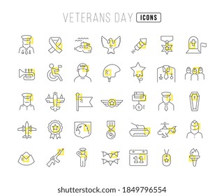 Día de los Veteranos. Colección de iconos perfectamente delgados para el diseño web, aplicación y los proyectos más modernos. El kit de carteles de la categoría Vacaciones.
