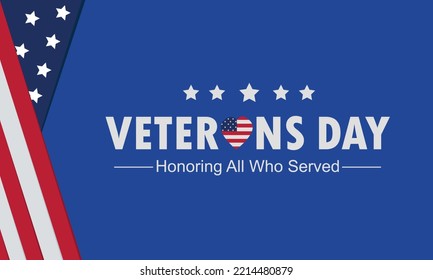 Veterans day concept, against the background of the United States flag and veterans day inscription, honoring all who served.