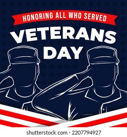 veterans day concept design with two soldier saluting. 11 november