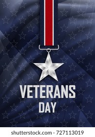 Veteran's Day. Congratulations on the veteran's day in the United states of America. Silver star on the ribbon. Vector illustration.