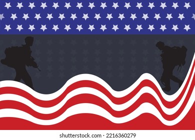 Veterans day copy space.Honoring all who served. Letter V logo with USA flag and soldiers as a symbol of veterans.flag USA design for memorial day background.11th November Happy Veterans Day.
