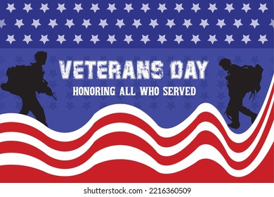 Veterans day copy space.Honoring all who served. Letter V logo with USA flag and soldiers as a symbol of veterans.flag USA design for memorial day background.11th November Happy Veterans Day.
