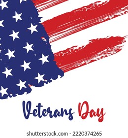 Veterans Day Creative illustration for poster, banner or social media post with grunge USA flag background.