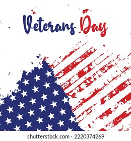 Veterans Day Creative illustration for poster, banner or social media post with grunge USA flag background.
