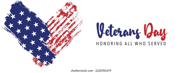 Veterans Day Creative illustration for poster, banner or social media post with grunge USA flag background.